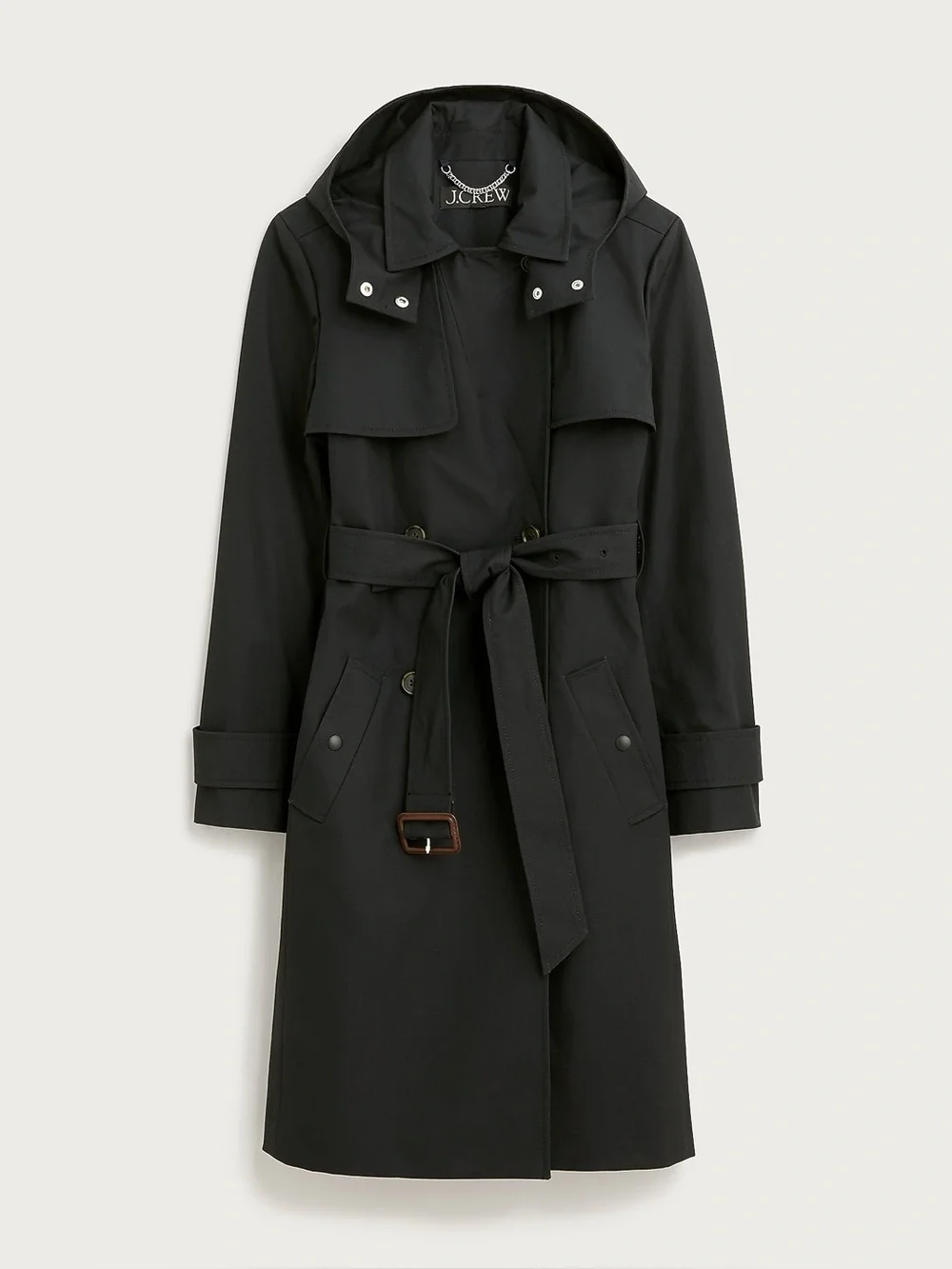 J.Crew Women's Icon Trench Coat Black Size 14 Hooded Water-Repellent BF456 FA24